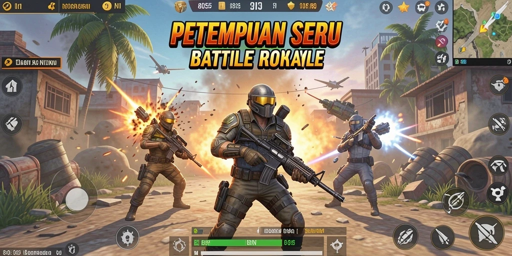 Tangkapan layar utama 8055 menampilkan pertarungan seru Battle Royale.