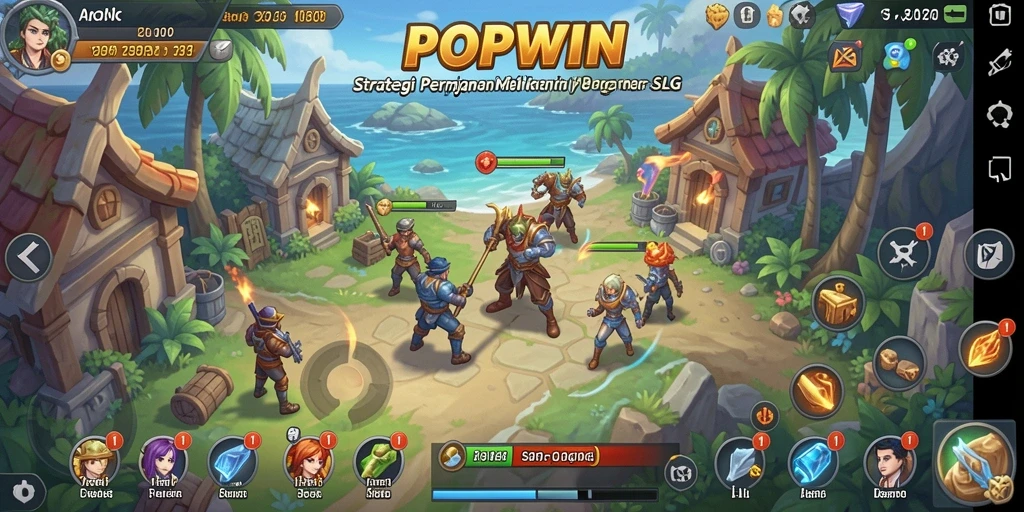 Tampilan screenshot POPWIN menunjukkan aksi mendebarkan dalam permainan strategi SLG.