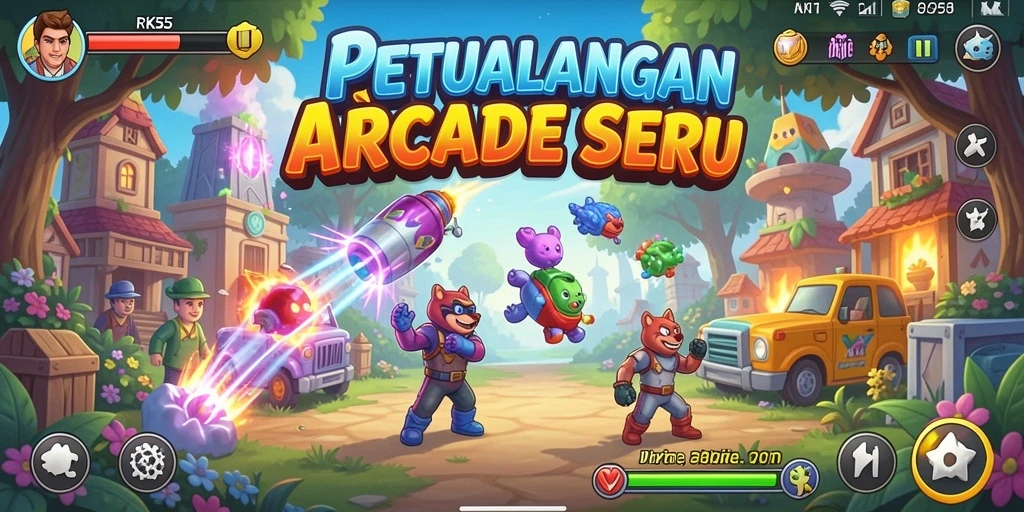 Tampilan gameplay RK55 yang penuh warna dan dinamis.
